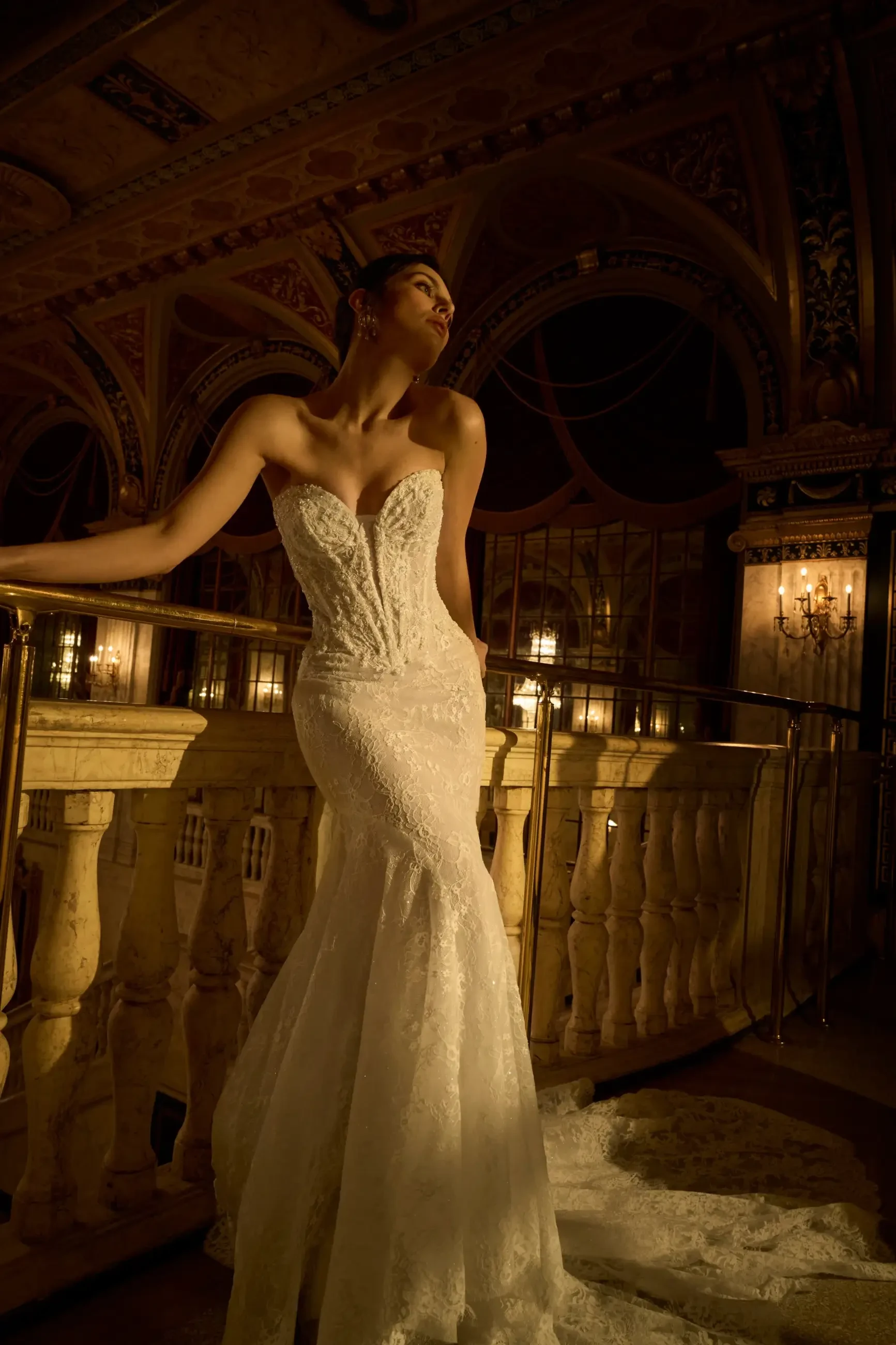 Model wearing Maggie Sottero Bellevue Royale gown.