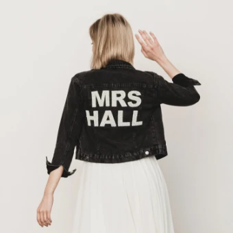 Heirloom Bridal Varsity Pearl Lettered Denim Jacket for Bride #2 thumbnail
