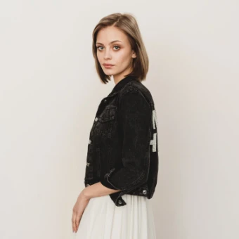 Heirloom Bridal Varsity Pearl Lettered Denim Jacket for Bride #1 thumbnail